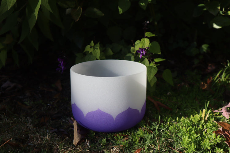 Lotus Petal and Chakra Printed 8" Bowl - 432 Hz 99.99% Quartz Crystal Singing Bowl And Mallet