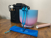Throat Chakra Tuning Fork And High Vibrational Throat Chakra 8" Crystal Singing Bowl 432 Hz G-Note w/ Bag Bundle, Gift For Her