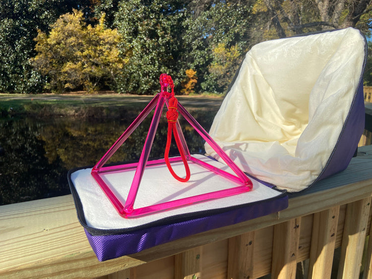 8" Pink Quartz Crystal Singing Pyramid Sound Vibration Musical Instrument With Crystal Striker And Padded Carry Case