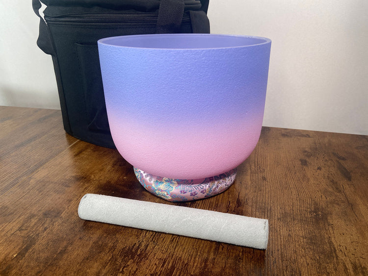 432 Hz 3rd Eye High Vibrational Quartz Crystal Singing Bowl with Padded Carry Case - 8" A Note, O-Ring, Cushion, Striker - Gift For Her
