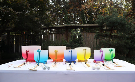 Myriad Melodies' Perfect Pitch (5 Cents) 432 Hz Soft Light, 10 Chakra Tuning Forks and 10 Crystal Attenuators - 2 Cases 2 Mallets 2 Strikers