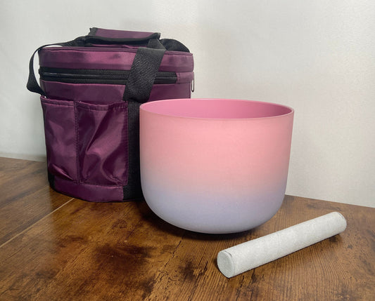 Pink Aura - Crystal Singing Bowl with Padded Carry Case , 432 Hz F-Note w/ Bag Bundle, 99% Quartz Crystal Bowl, Purple, Pink, Gift For Her