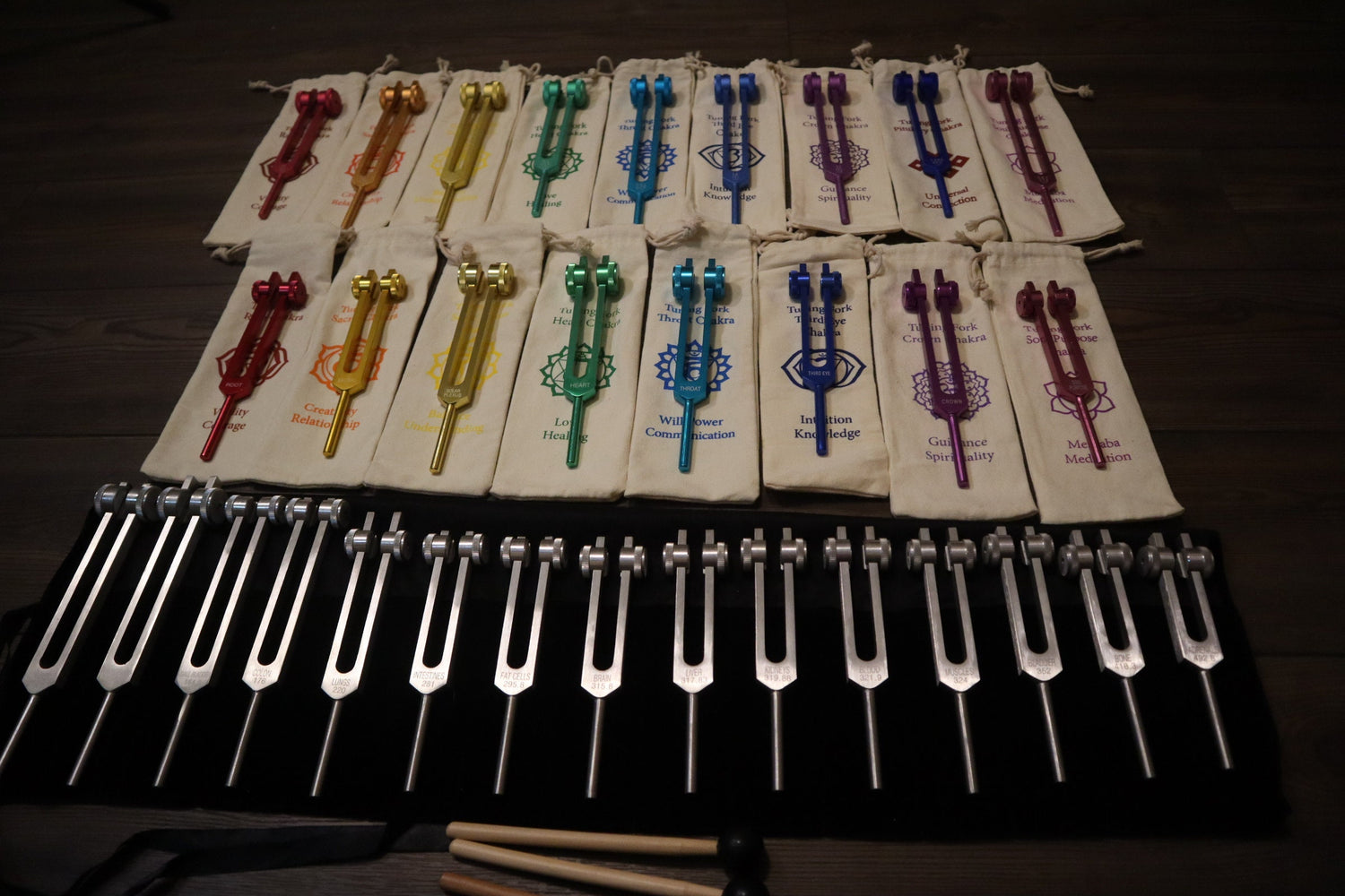 34pc Solfeggio, Human Biology, and Chakra Tuning Fork Kit - Professionally Tuned .25, Bio-field, Vibration