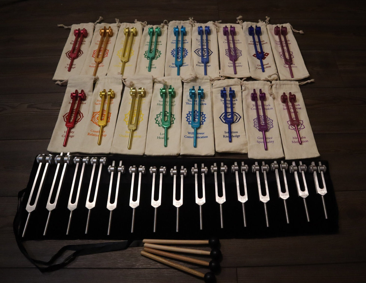 34pc Solfeggio, Human Biology, and Chakra Tuning Fork Kit - Professionally Tuned .25, Bio-field, Vibration