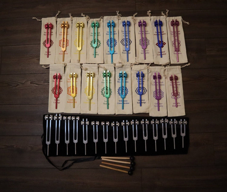 34pc Solfeggio, Human Biology, and Chakra Tuning Fork Kit - Professionally Tuned .25, Bio-field, Vibration