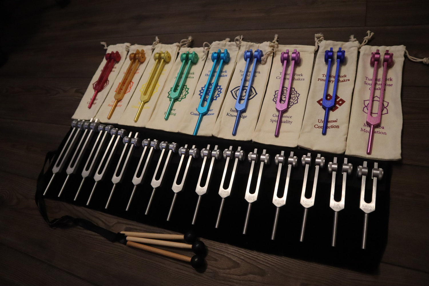 24pc Human Biology And Solfeggio Tuning Forks - Professionally Tuned .25 - Bio-field, Sound Vibration, Vibration