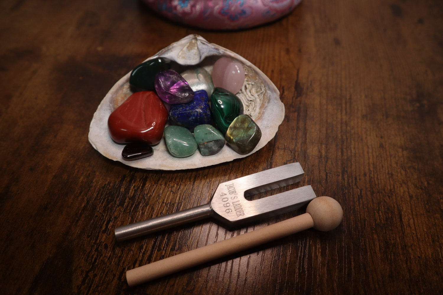 Heart Math Gemstone Mix, Crown Chakra Tuning Fork, 4096 Hz Crystal Resonator, Crown Chakra 8" Singing Bowl 432HZ B-Note, Carry Case