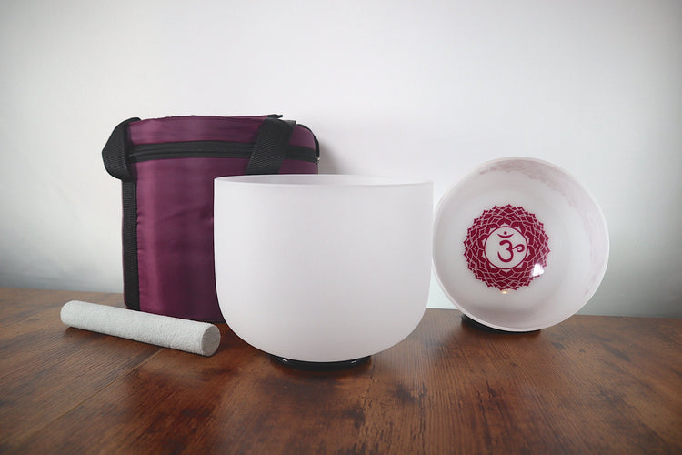 528 Hz Singing Bowl and 432 Hz Chakra Printed Bowl Bundle with Tuning Fork - 8” Bowl, 7” Bowl, Padded Carry Case, Suede Striker, and O-ring