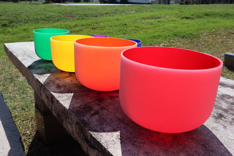 Myriad Melodies' Perfect Pitch (5 Cents) 432 Hz 6-12 Luminous Chakra Bowl Set - 10 Chakra Tuning Forks - 10 Crystal Attenuators - Cases