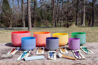 Myriad Melodies' Perfect Pitch (5 Cents) 432 Hz 6-12 Luminous Chakra Bowl Set - 10 Chakra Tuning Forks - 10 Crystal Attenuators - Cases