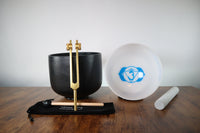 528 Hz Gravity Bowl and 432 Hz Chakra Printed Bowl - Tuning Fork - 8” Bowl, 7” Bowl, Purple Padded Carry Case, Suede Striker, and O-ring