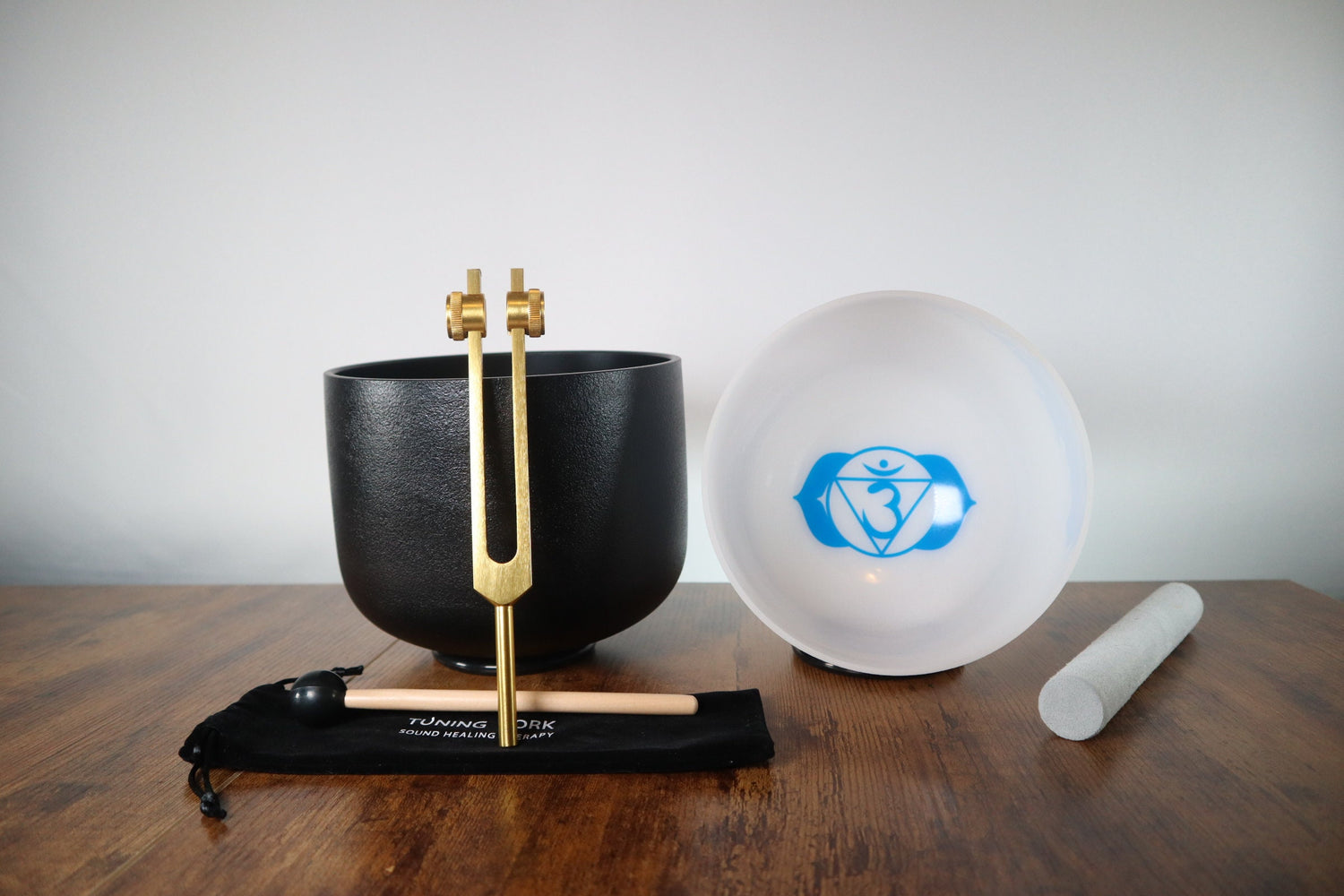 528 Hz Gravity Bowl and 432 Hz Chakra Printed Bowl - Tuning Fork - 8” Bowl, 7” Bowl, Purple Padded Carry Case, Suede Striker, and O-ring