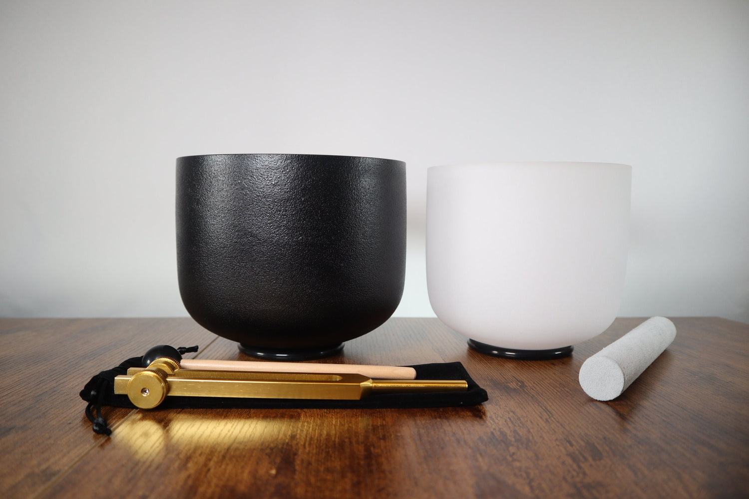 528 Hz Gravity Bowl and 432 Hz Chakra Printed Bowl - Tuning Fork - 8” Bowl, 7” Bowl, Purple Padded Carry Case, Suede Striker, and O-ring