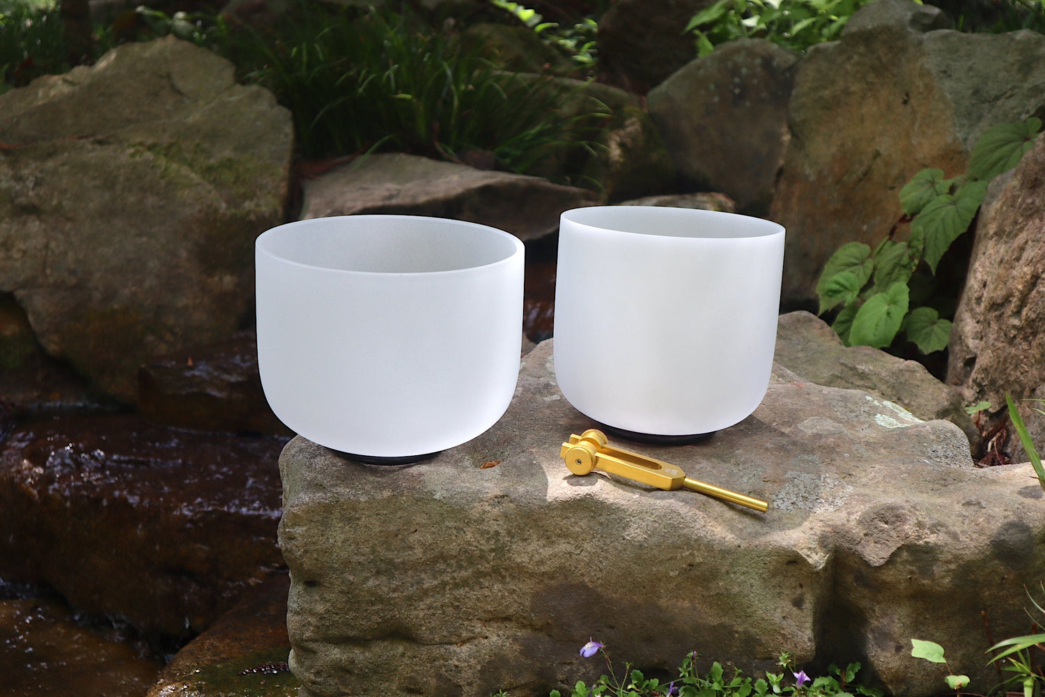 528 Hz Singing Bowl and 432 Hz Chakra Printed Bowl Bundle with Tuning Fork - 8” Bowl, 7” Bowl, Padded Carry Case, Suede Striker, and O-ring