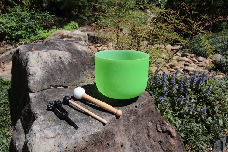 528 Hz Solfeggio Tuning Fork And Iridescent Light Heart Chakra 8" Crystal Singing Bowl 432HZ F-Note w/ Bag Bundle