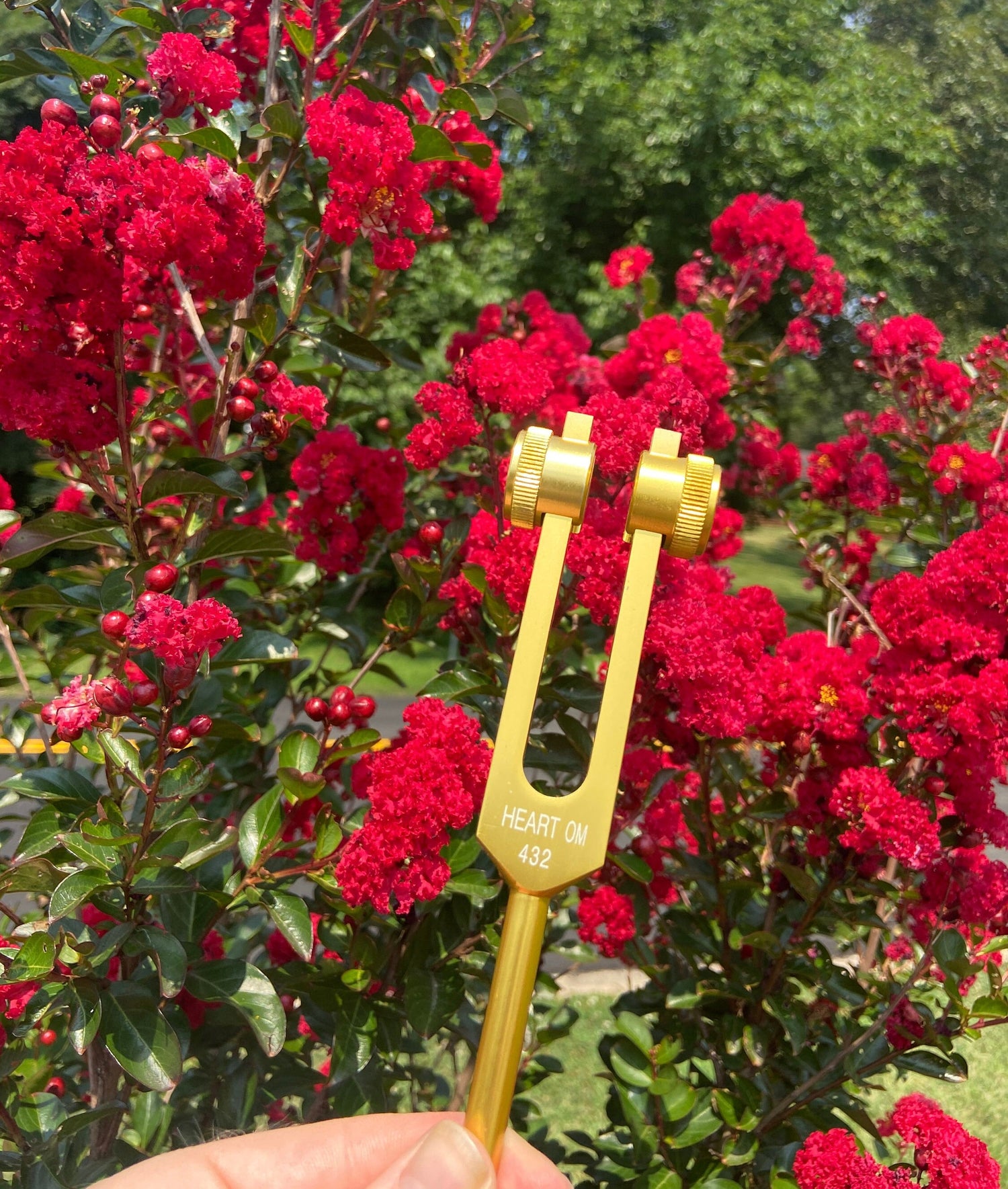 432 Hz Weighted Gold Tuning Fork For Vibration - Attenuator Handle Extender with 10mm Crystal