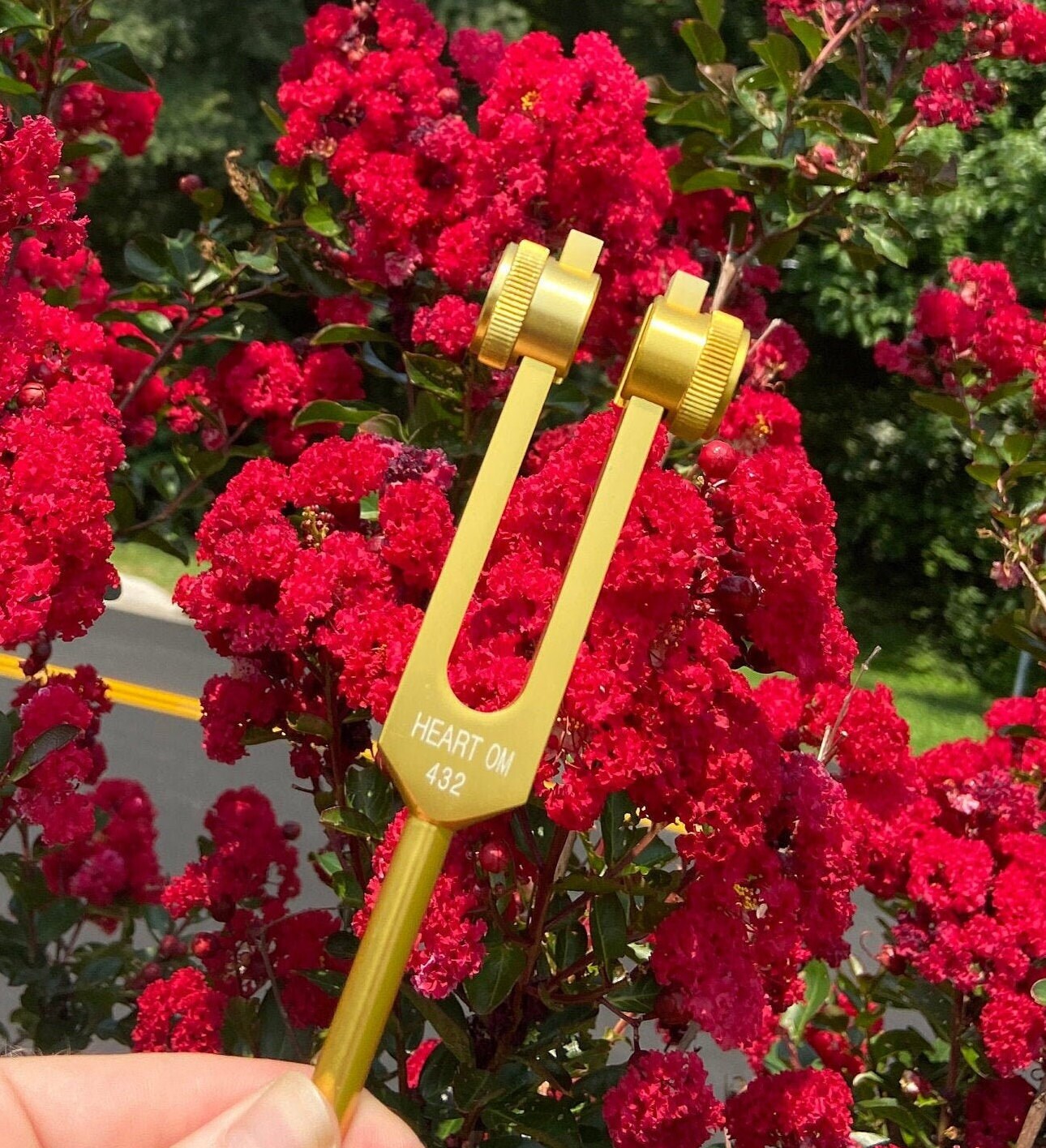 432 Hz Weighted Gold Tuning Fork For Vibration - Attenuator Handle Extender with 10mm Crystal