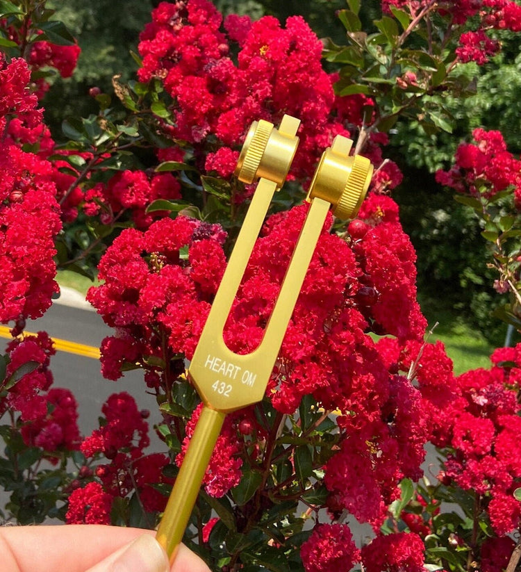 432 Hz Weighted Gold Tuning Fork For Vibration - Attenuator Handle Extender with 10mm Crystal