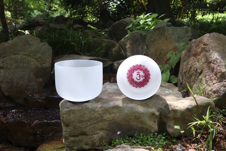 528 Hz Singing Bowl and 432 Hz Chakra Printed Bowl Bundle with Tuning Fork - 8” Bowl, 7” Bowl, Padded Carry Case, Suede Striker, and O-ring