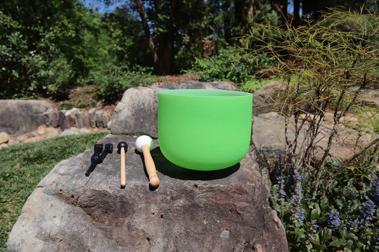 528 Hz Solfeggio Tuning Fork And Iridescent Light Heart Chakra 8" Crystal Singing Bowl 432HZ F-Note w/ Bag Bundle