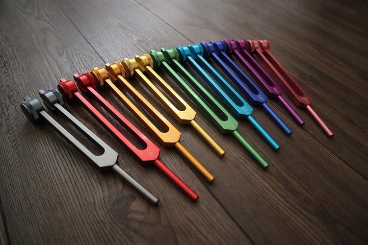 Myriad Melodies' Professionally Tuned .25 Secret Solfeggio - Classic 9pc Set - Chakra Printed Engrams, Attenuator Extenders, Weighted Boots