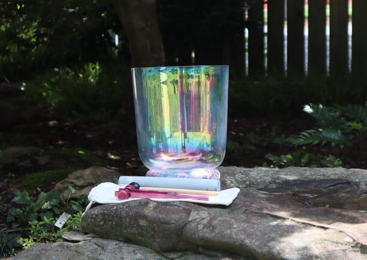 Clear Light - 432 Hz Perfect Pitch Clear Quartz 8" Singing Bowl - 3rd and 4th Octave, Suede Striker, O-Ring, and Padded Carry Case