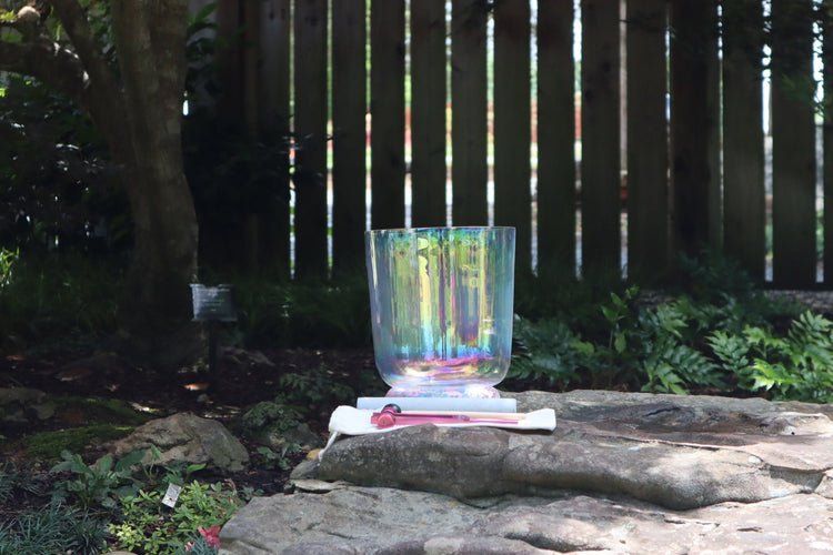 Clear Light - 432 Hz Perfect Pitch Clear Quartz 8" Singing Bowl - 3rd and 4th Octave, Suede Striker, O-Ring, and Padded Carry Case