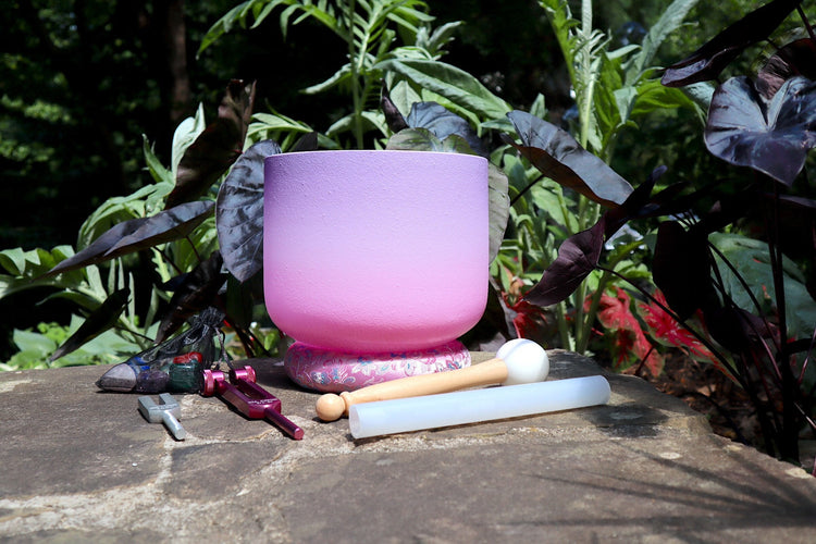 Heart Math Gemstone Mix, Crown Chakra Tuning Fork, 4096 Hz Crystal Resonator, Crown Chakra 8" Singing Bowl 432HZ B-Note, Carry Case