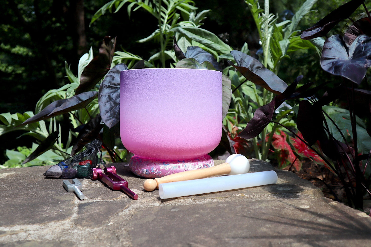 Heart Math Gemstone Mix, Crown Chakra Tuning Fork, 4096 Hz Crystal Resonator, Crown Chakra 8" Singing Bowl 432HZ B-Note, Carry Case