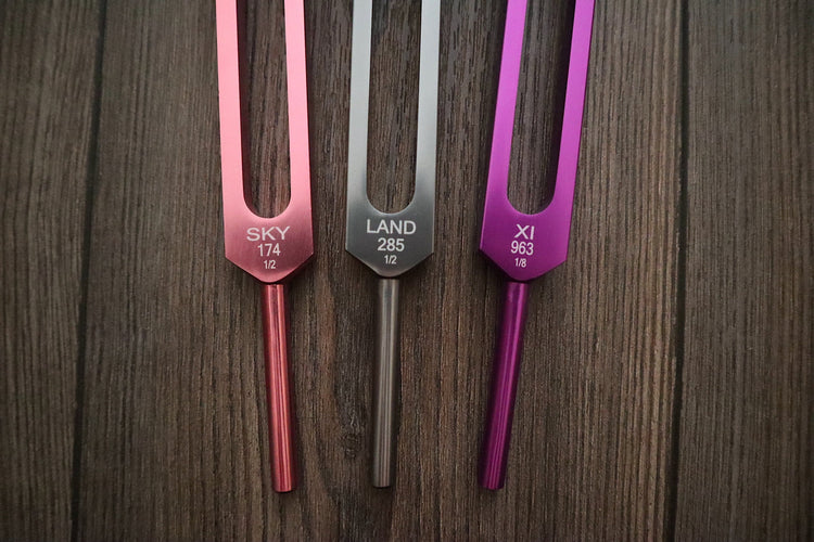 Myriad Melodies' Professionally Tuned .25 Secret Solfeggio - Classic 9pc Set - Chakra Printed Engrams, Attenuator Extenders, Weighted Boots