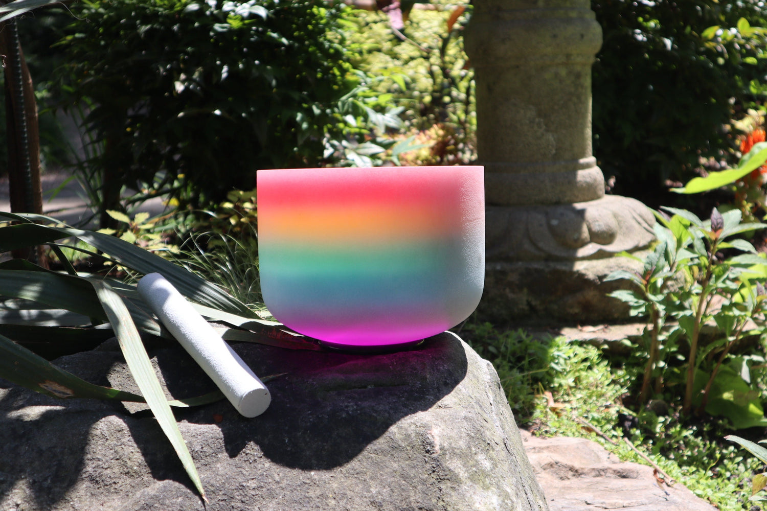 432hz Rainbow - 8” Crystal Singing Bowl And 528 Hz Solfeggio Tuning Fork - 99% Quartz Crystal, Suede Striker, With Padded Carry Case