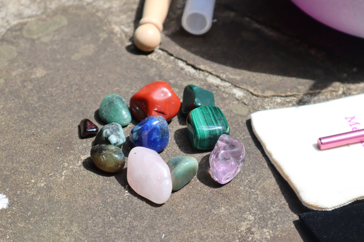 Heart Math Gemstone Mix, Crown Chakra Tuning Fork, 4096 Hz Crystal Resonator, Crown Chakra 8" Singing Bowl 432HZ B-Note, Carry Case