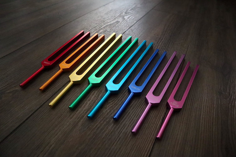 Myriad Melodies' 8pc Unweighted Chakra Tuning Fork Set For Working With The Bio-Field - Drawstring Pouches and Strikers, Sound Vibration