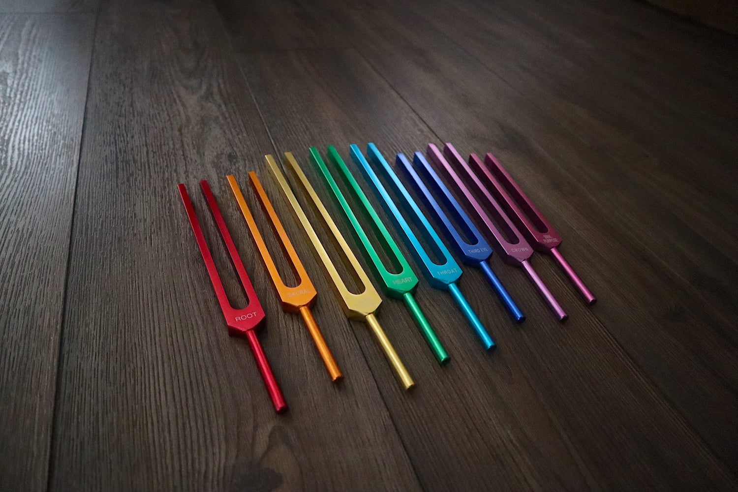 Myriad Melodies' 8pc Unweighted Chakra Tuning Fork Set For Working With The Bio-Field - Drawstring Pouches and Strikers, Sound Vibration