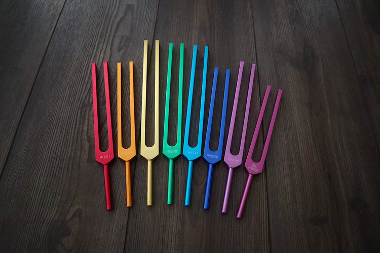 Myriad Melodies' 8pc Unweighted Chakra Tuning Fork Set For Working With The Bio-Field - Drawstring Pouches and Strikers, Sound Vibration