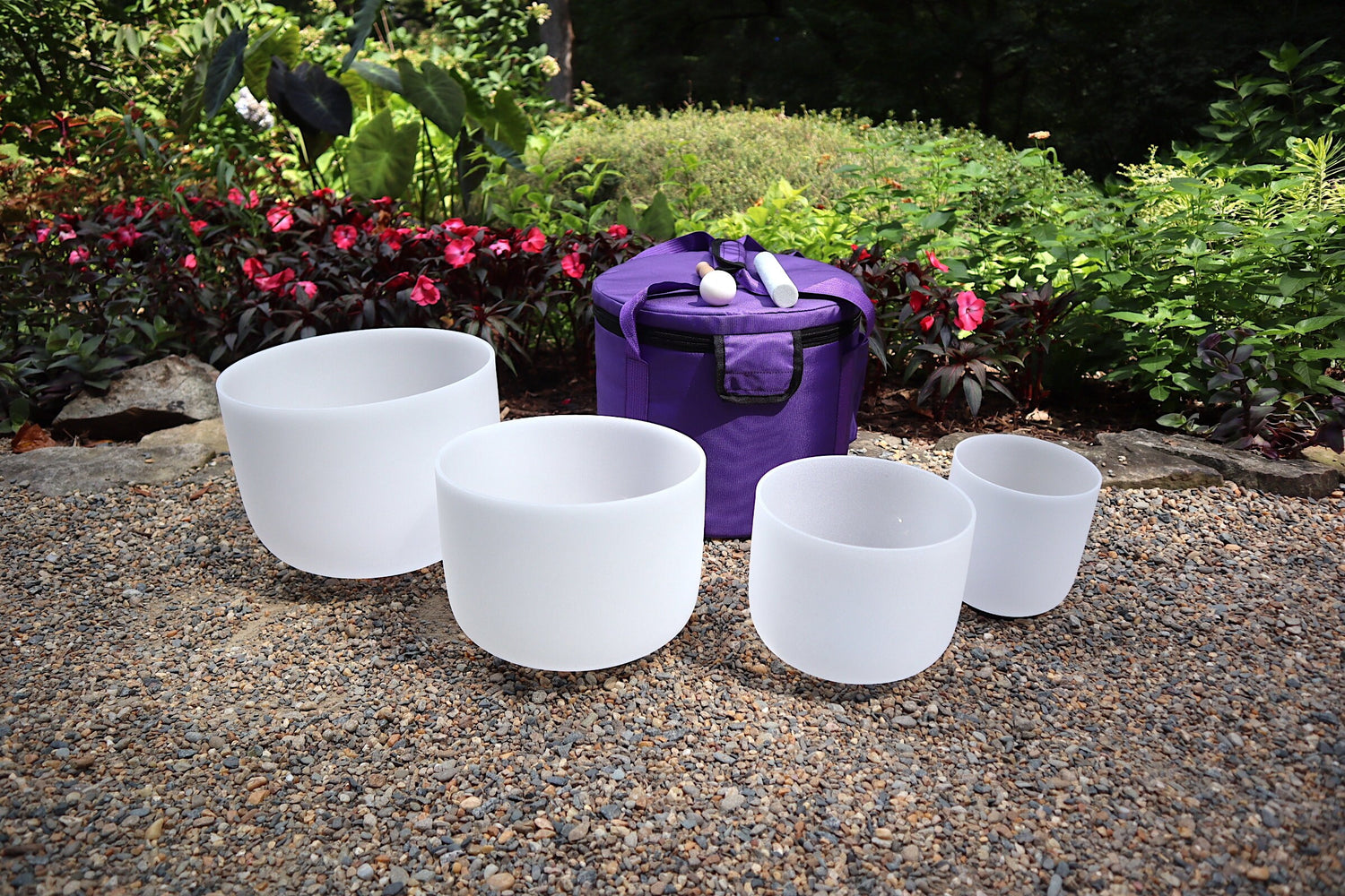 Myriad Melodies' Frosted White Partial Set Perfect Pitch (5 Cents) 432 Hz - 3pc or 4pc - 1 Case, 1 Mallet, 1 Suede Striker,