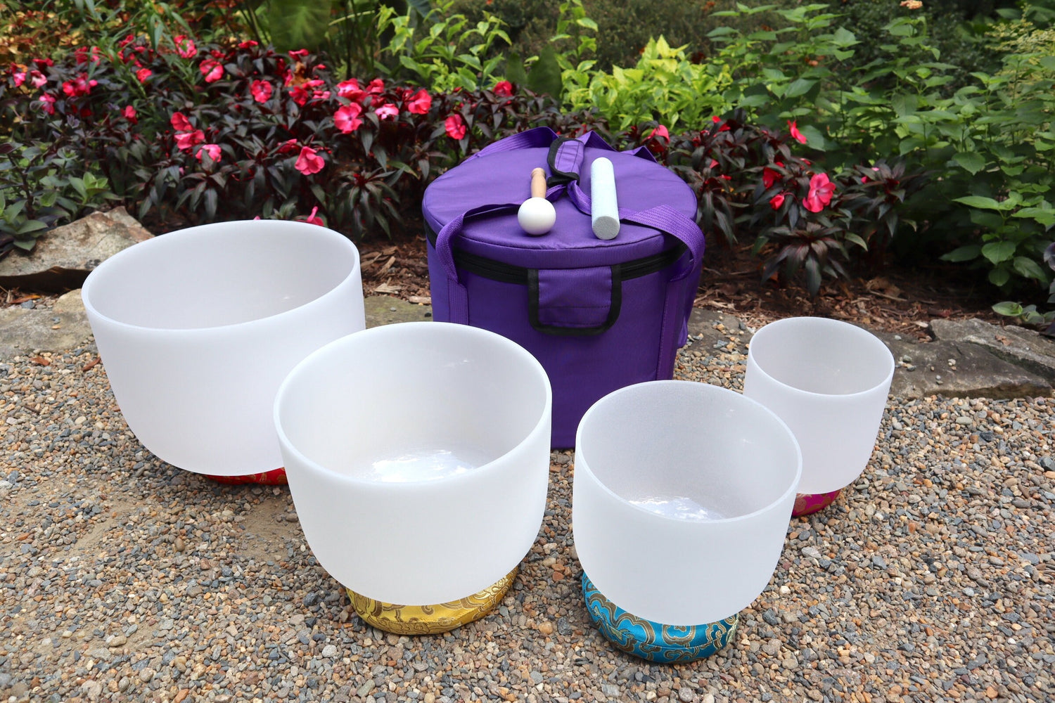 Myriad Melodies' Chakra Printed Partial Set Perfect Pitch (5 Cents) 432 Hz - 3pc or 4pc - Printed Engrams, 1 Case, Mallet, Suede Striker