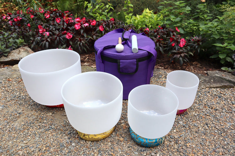 Myriad Melodies' Chakra Printed Partial Set Perfect Pitch (5 Cents) 432 Hz - 3pc or 4pc - Printed Engrams, 1 Case, Mallet, Suede Striker