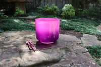 Pink Aura - Premium Clear 7" Crystal Singing Bowl and Tuning Fork , 432 Hz F-Note w/ Bag Bundle, 99% Quartz Crystal Bowl, Mallet, Case