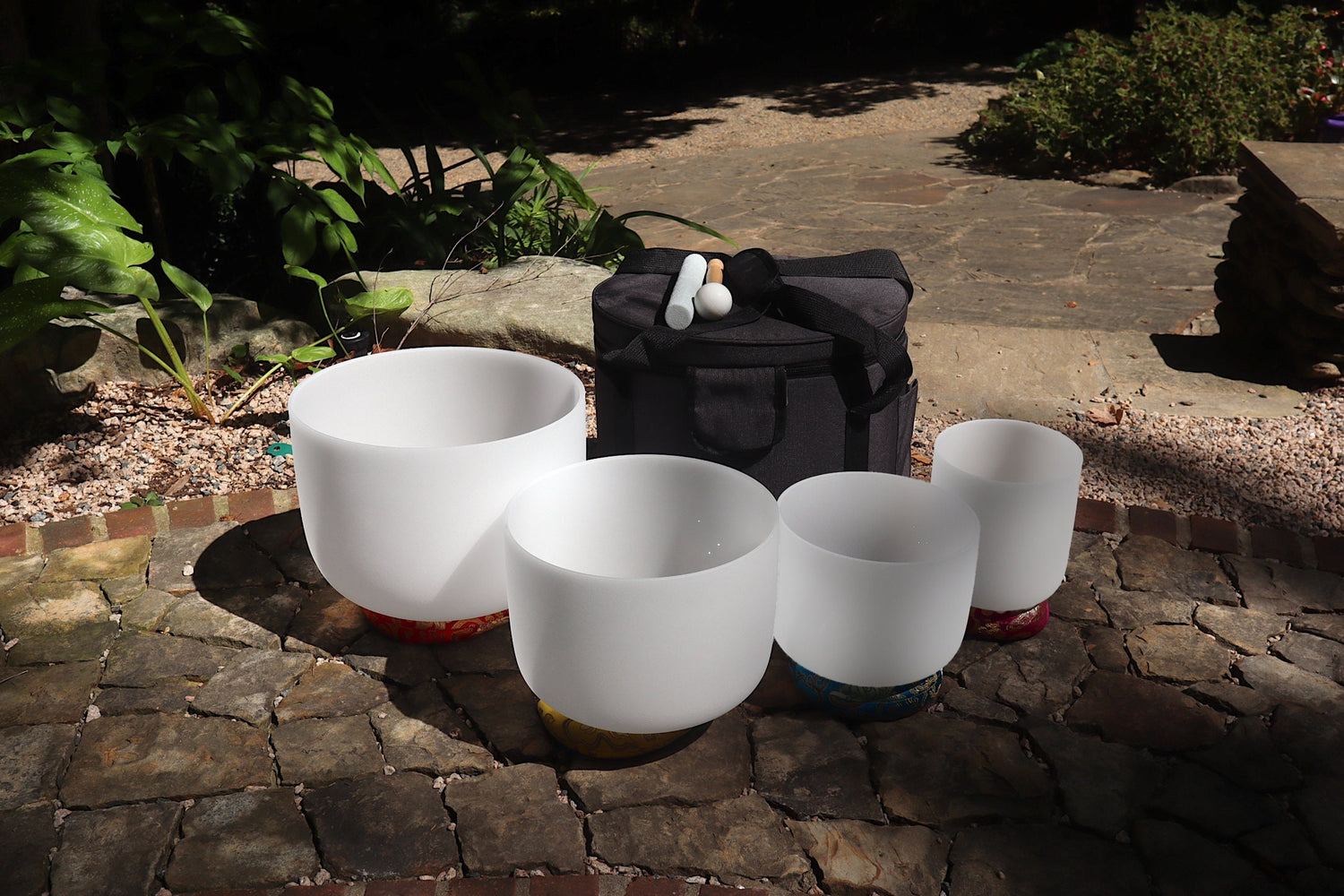 Myriad Melodies' Frosted White Partial Set Perfect Pitch (5 Cents) 432 Hz - 3pc or 4pc - 1 Black Case, 1 Mallet, 1 Suede Striker,