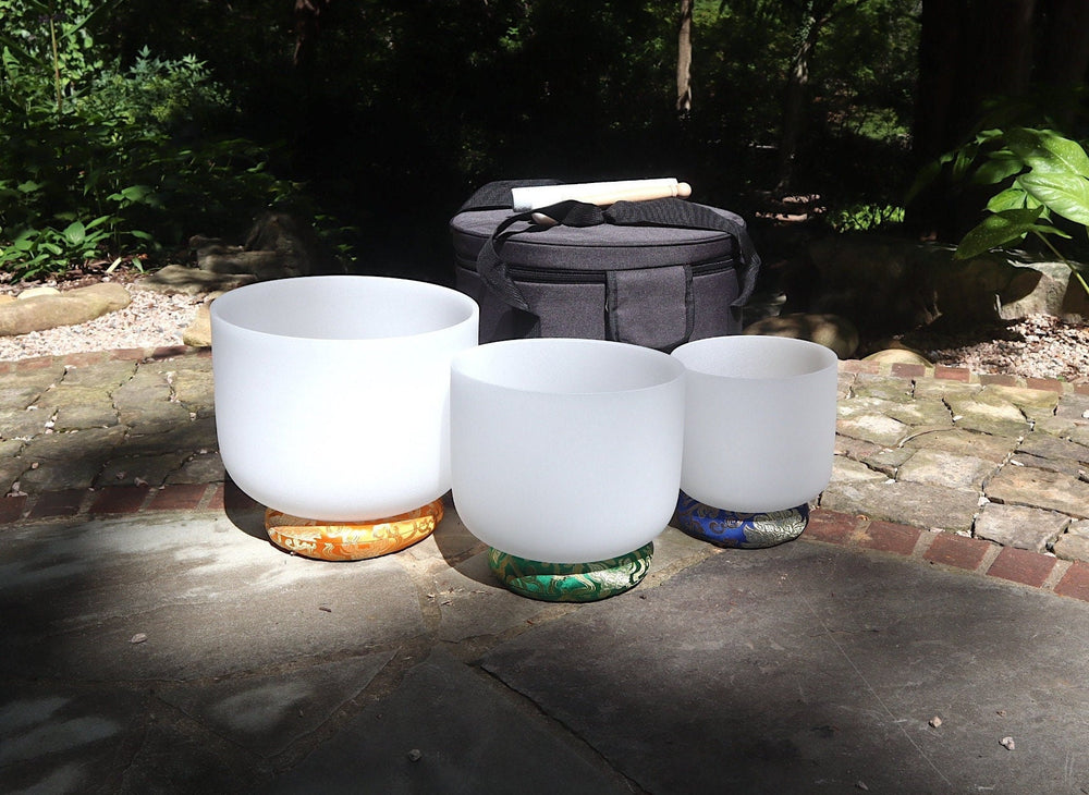 Myriad Melodies' Frosted White Partial Set Perfect Pitch (5 Cents) 432 Hz - 3pc or 4pc - 1 Black Case, 1 Mallet, 1 Suede Striker,