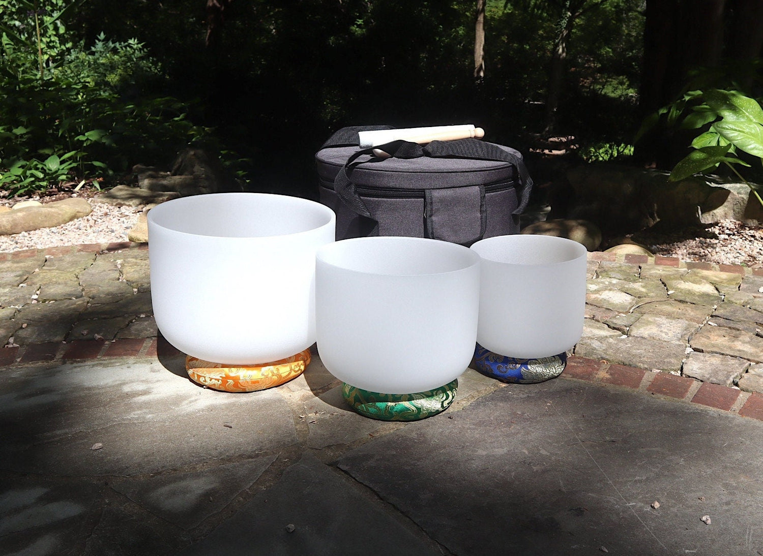 Myriad Melodies' Frosted White Partial Set Perfect Pitch (5 Cents) 432 Hz - 3pc or 4pc - 1 Black Case, 1 Mallet, 1 Suede Striker,