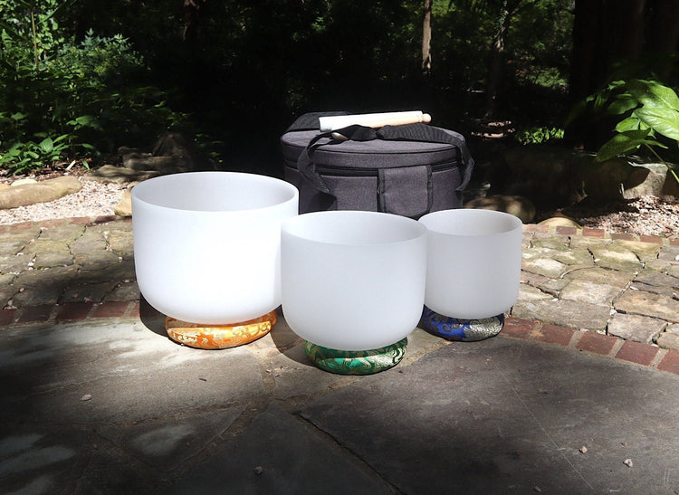 Myriad Melodies' Frosted White Partial Set Perfect Pitch (5 Cents) 432 Hz - 3pc or 4pc - 1 Black Case, 1 Mallet, 1 Suede Striker,