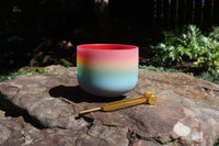 528 Hz Rainbow and 432 Hz Pink Aura Bowl - 174Hz Solfeggio Tuning Fork - Mallet, Suede Striker, Carry Case, Sound Vibration, Gift For Her