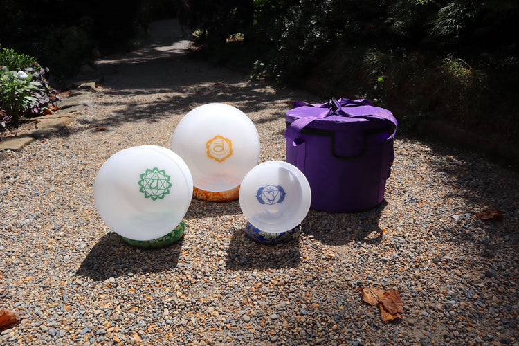 Myriad Melodies' Chakra Printed Partial Set Perfect Pitch (5 Cents) 432 Hz - 3pc or 4pc - Printed Engrams, 1 Case, Mallet, Suede Striker