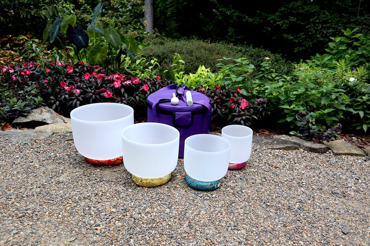 Myriad Melodies' Chakra Printed Partial Set Perfect Pitch (5 Cents) 432 Hz - 3pc or 4pc - Printed Engrams, 1 Case, Mallet, Suede Striker