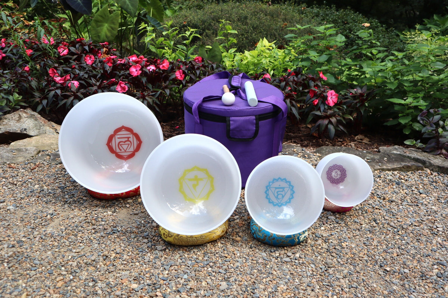 Myriad Melodies' Chakra Printed Partial Set Perfect Pitch (5 Cents) 432 Hz - 3pc or 4pc - Printed Engrams, 1 Case, Mallet, Suede Striker