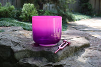 Pink Aura - Premium Clear 7" Crystal Singing Bowl and Tuning Fork , 432 Hz F-Note w/ Bag Bundle, 99% Quartz Crystal Bowl, Mallet, Case