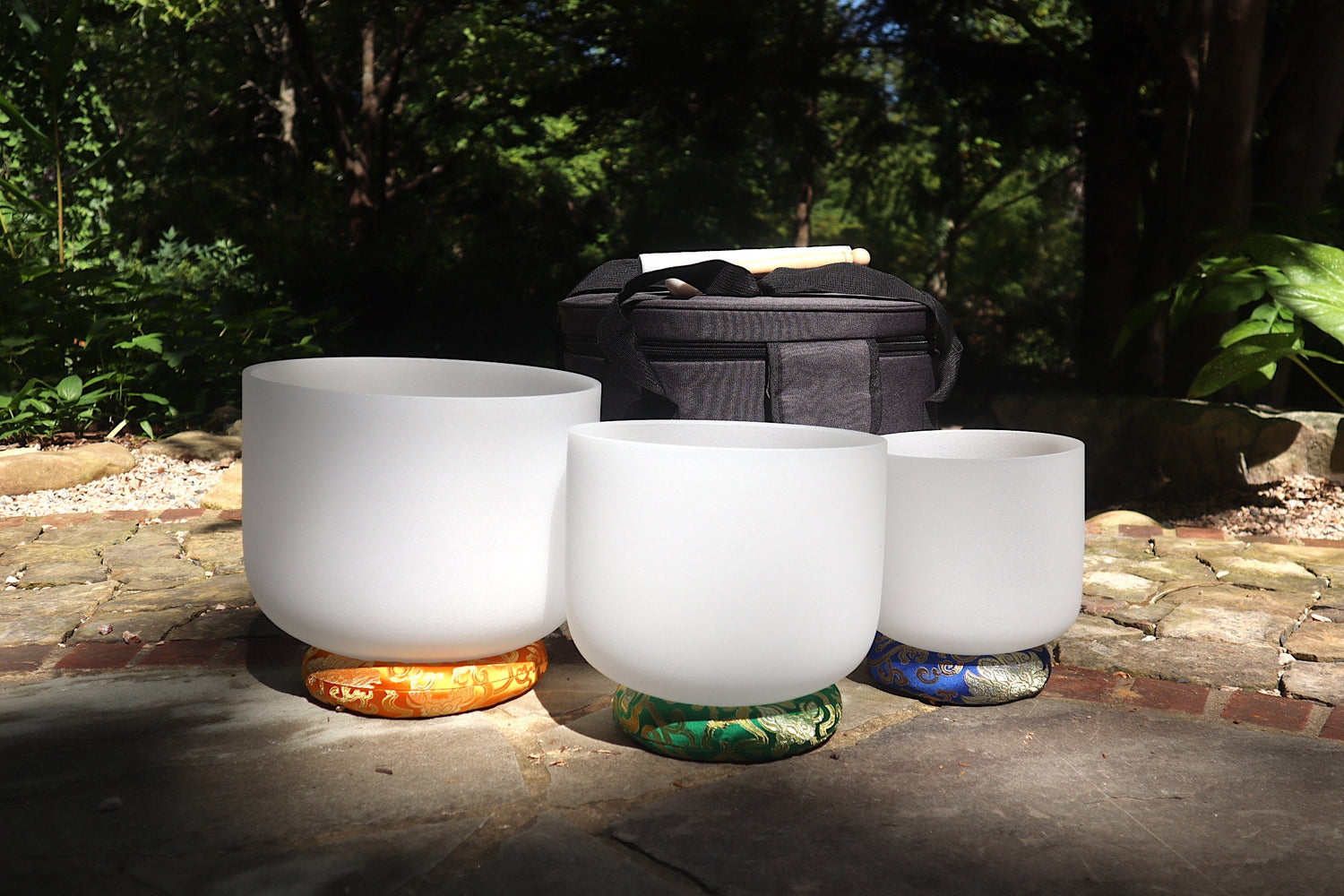 Myriad Melodies' Frosted White Partial Set Perfect Pitch (5 Cents) 432 Hz - 3pc or 4pc - 1 Black Case, 1 Mallet, 1 Suede Striker,