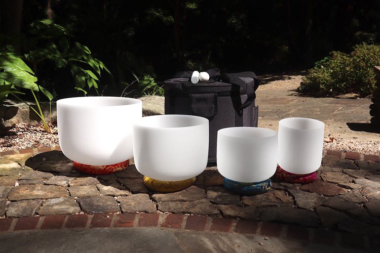 Myriad Melodies' Frosted White Partial Set Perfect Pitch (5 Cents) 432 Hz - 3pc or 4pc - 1 Black Case, 1 Mallet, 1 Suede Striker,